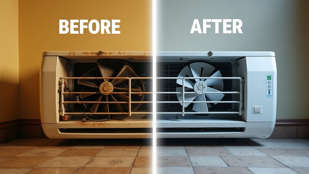 اصلاح مكيفات في الشارقة — قبل وبعد خدمة رفيق