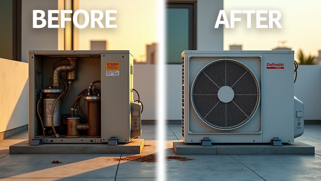 تصليح مكيفات في أبوظبي — قبل وبعد خدمة رفيق