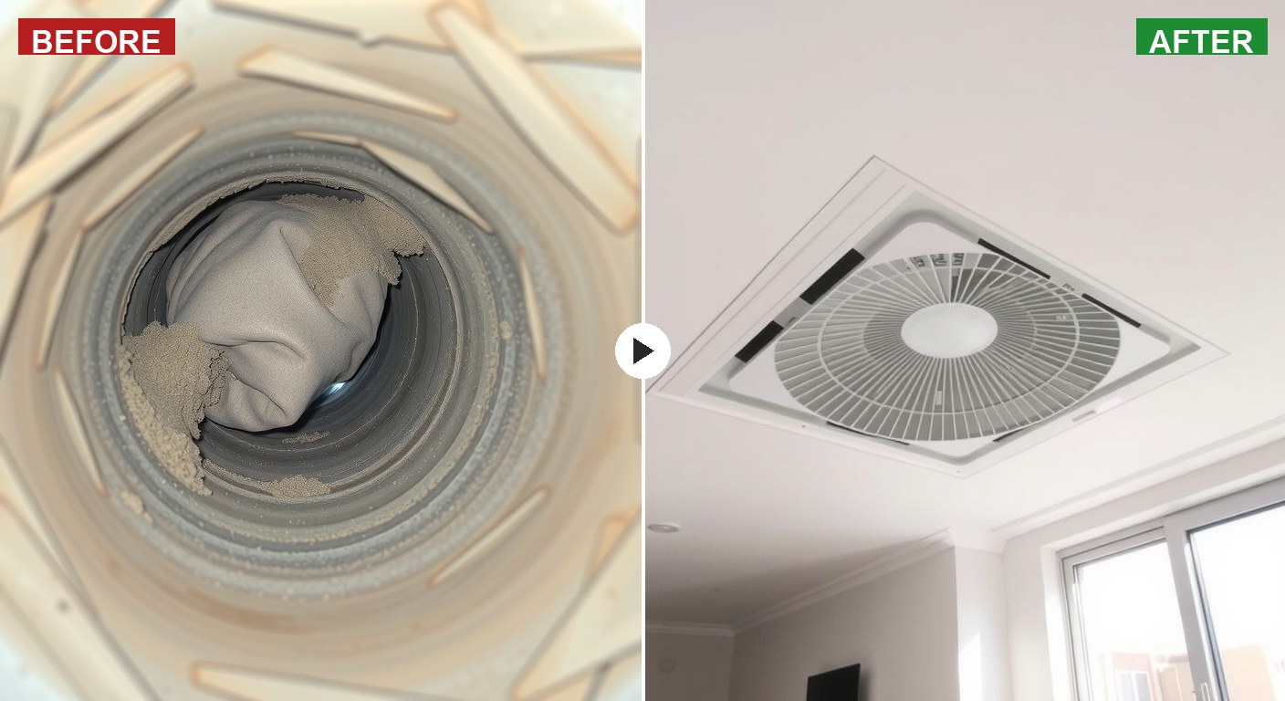 تنظيف دكتات مكيفات في الإمارات — قبل وبعد خدمة رفيق