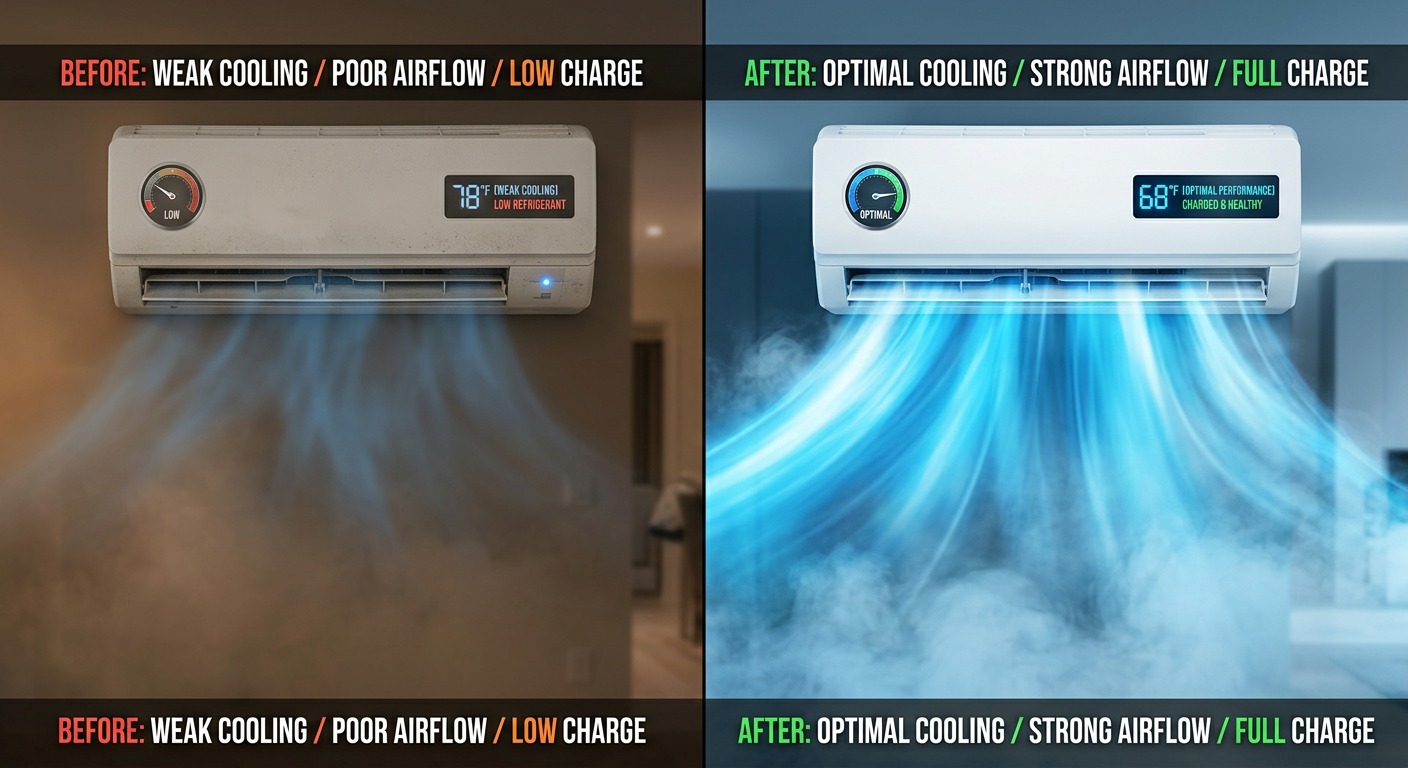 شحن فريون مكيفات في الشارقة — قبل وبعد خدمة رفيق