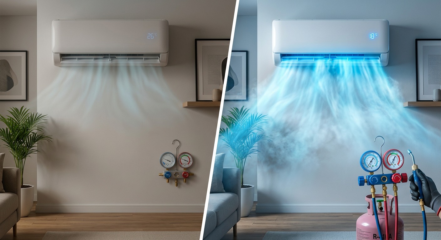 شحن فريون مكيفات في دبي — قبل وبعد خدمة رفيق