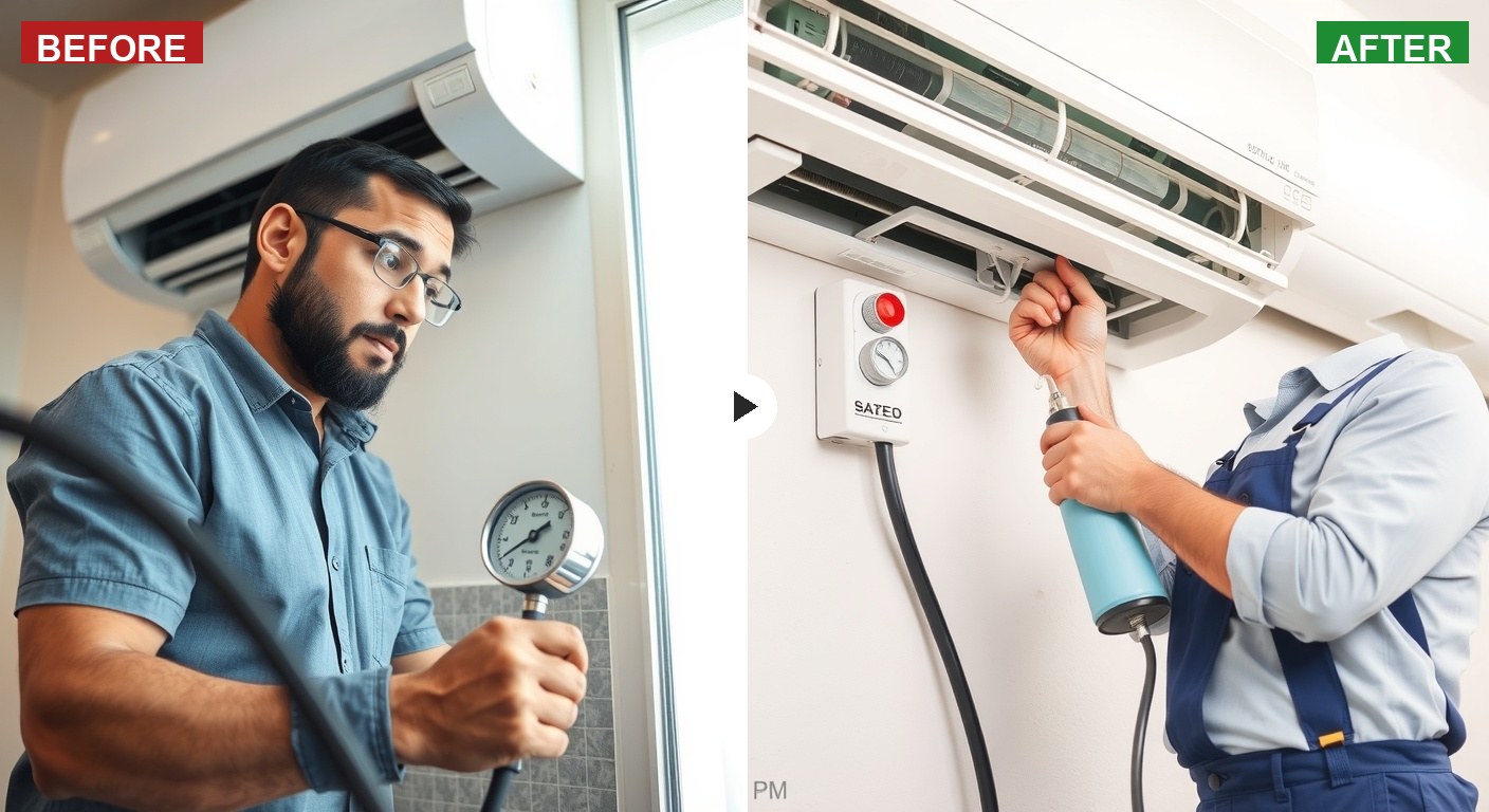 شحن فريون مكيفات في عجمان — قبل وبعد خدمة رفيق