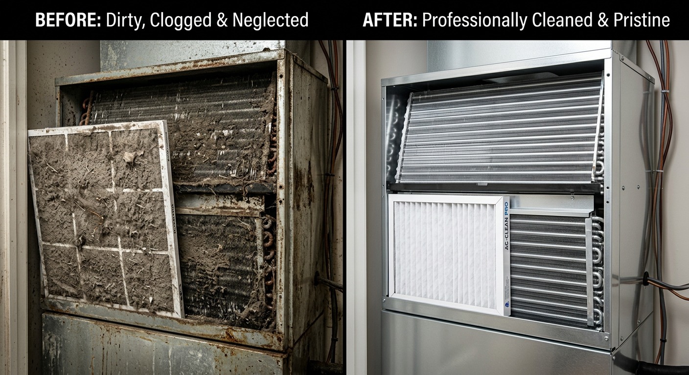 صيانة مكيفات في أبوظبي — قبل وبعد خدمة رفيق