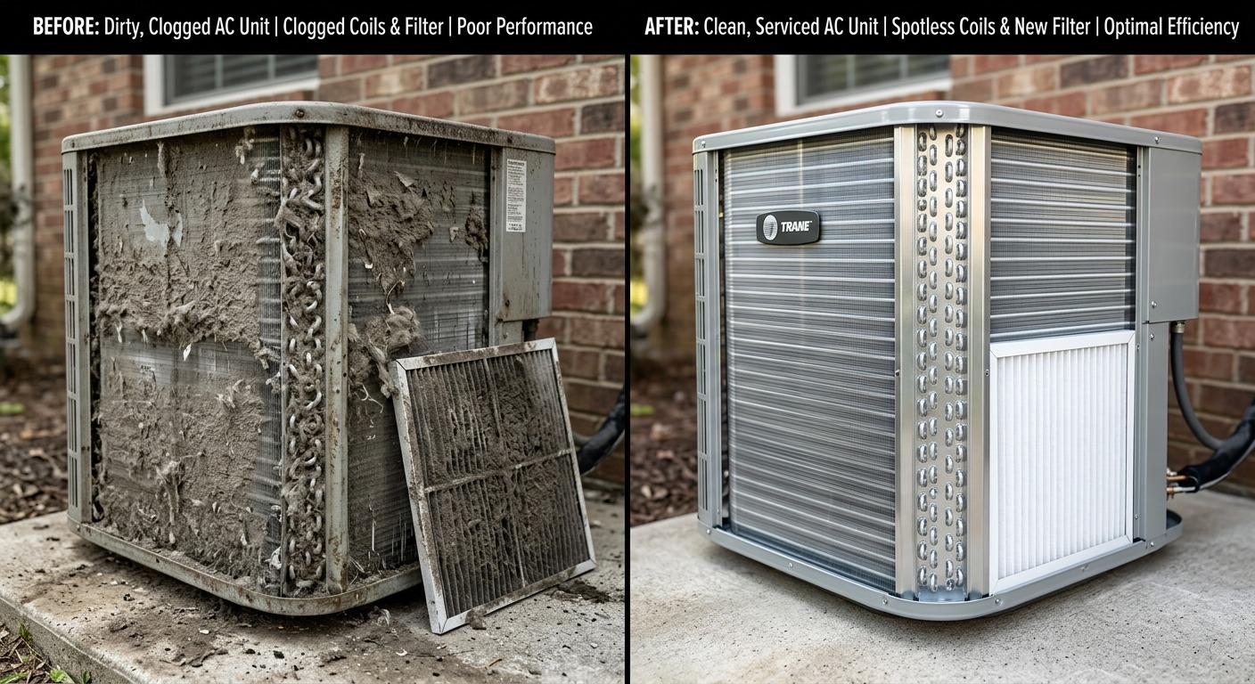 صيانة مكيفات في دبي — قبل وبعد خدمة رفيق