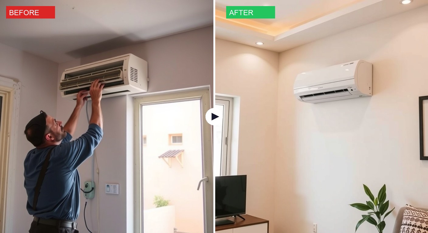 فك وتركيب مكيفات في دبي — قبل وبعد خدمة رفيق